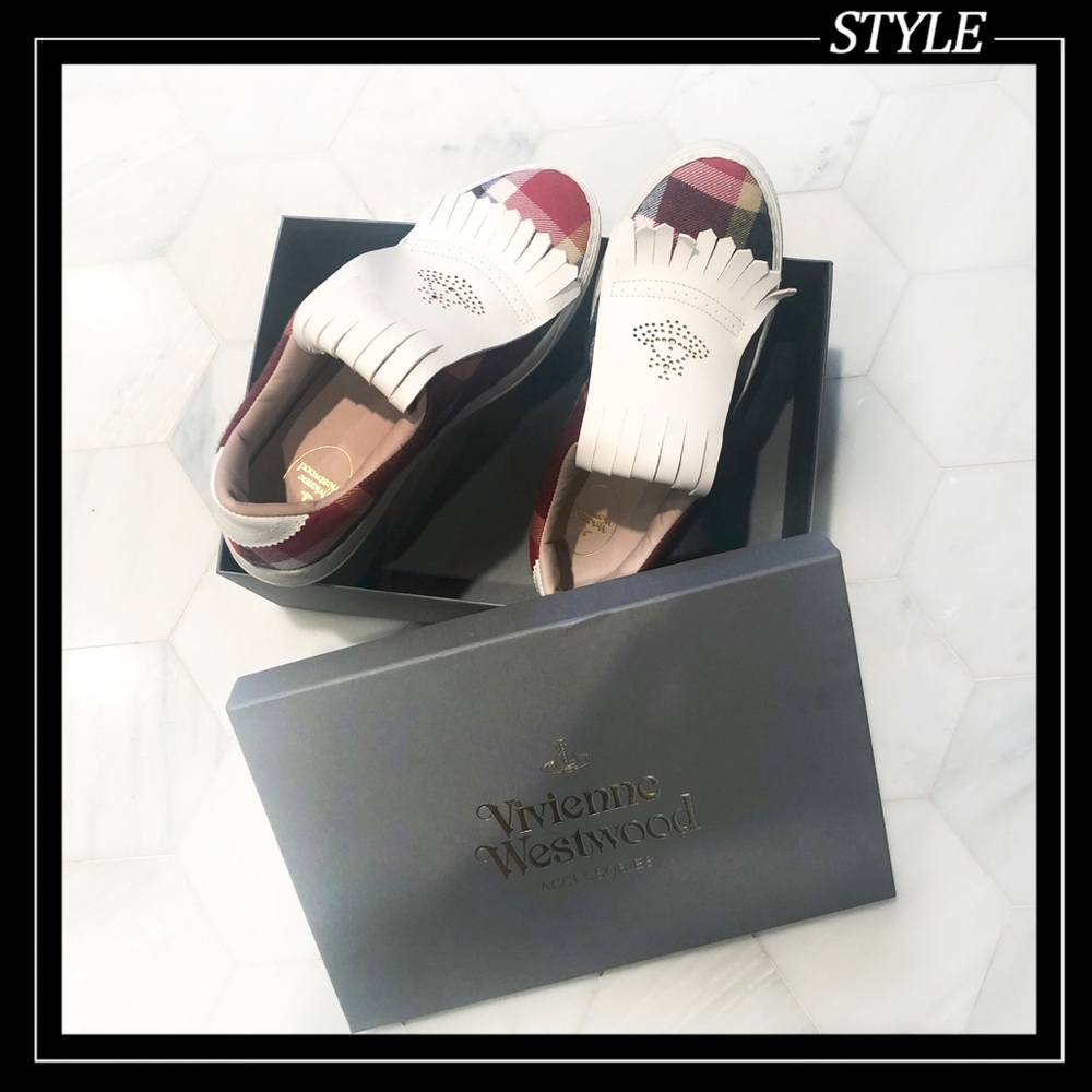 🌟Vivienne Westwood Plaid Fringe Sneakers Sz 38